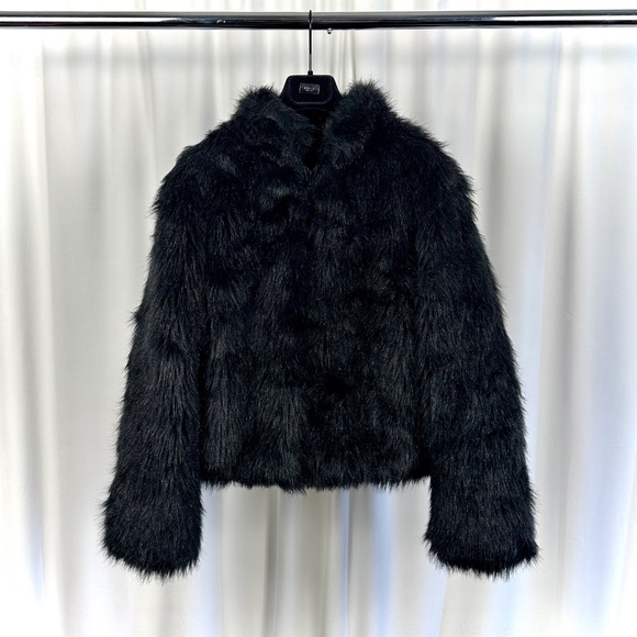 Vintage 90's 'Le Chateau' Faux Fur Teddy Coat in Black • Winter • Cropped • S/M - Picture 6 of 11